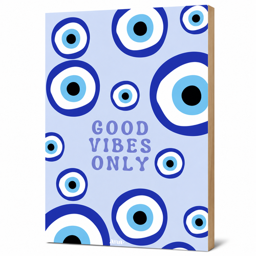 MyTinkly™-"Good Vibes Only Evil Eye" Wall Photo Plank | Premium MDF, Matte Laminated | Decorative Wall Hanging for Home, Bedroom & Office