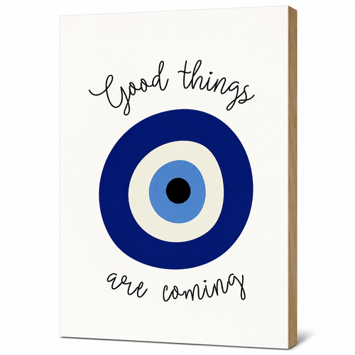 MyTinkly™-"Good Things Are Coming" Evil Eye Wall Photo Plank | Premium MDF, Matte Laminated | Decorative Wall Hanging for Home, Bedroom & Office