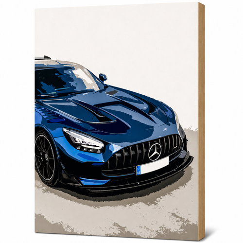 MyTinkly™-"Mercedes Illustration" Wall Photo Plank | Premium MDF, Matte Laminated | Decorative Wall Hanging for Home, Bedroom & Office
