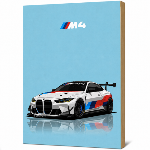 My Tinkly- "BMW M4" Wall Photo Plank | Premium MDF, Matte Laminated | Decorative Wall Hanging for Home, Bedroom & Office