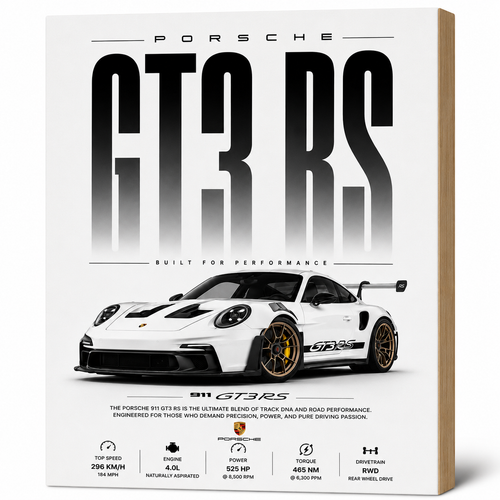 My Tinkly- "Porsche GT3 RS" Wall Photo Plank | Premium MDF, Matte Laminated | Decorative Wall Hanging for Home, Bedroom & Office