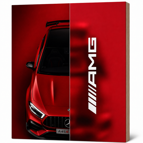 My Tinkly- "Red Mercedes-AMG" Wall Photo Plank | Premium MDF, Matte Laminated | Decorative Wall Hanging for Home, Bedroom & Office