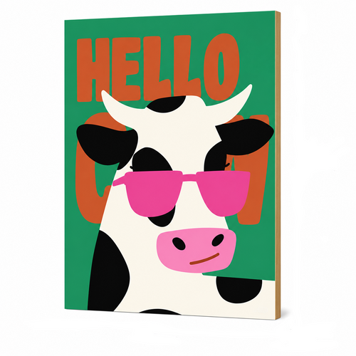 MyTinkly™-"Hello Cow" Wall Photo Plank | Premium MDF, Matte Laminated | Decorative Wall Hanging for Home, Bedroom & Office