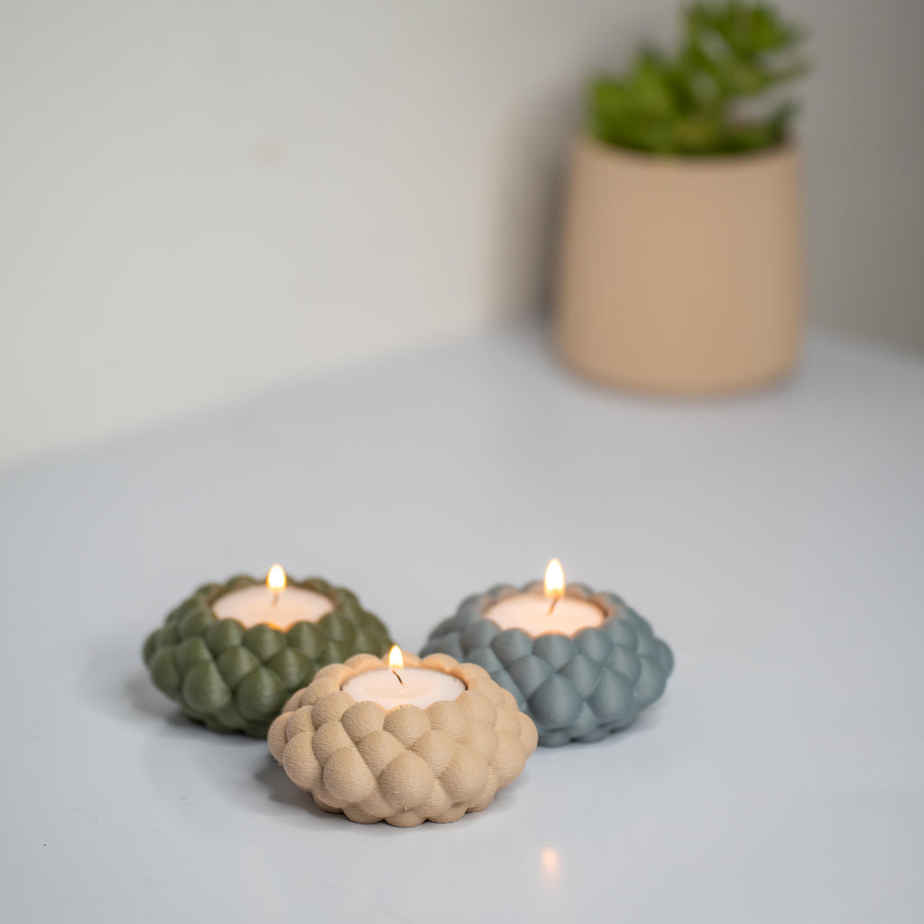 MyTinkly – Bubble Tea Light Holder | 3D Printed Set of 3 | Cute Home Decor Tealight Candle Holders for Living Room, Bedroom & Gifting